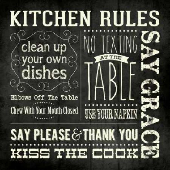 Pdxsm10453small Kitchen Rules - Black Square Poster Print By Stephanie Marrott, 12 X 12 - Small
