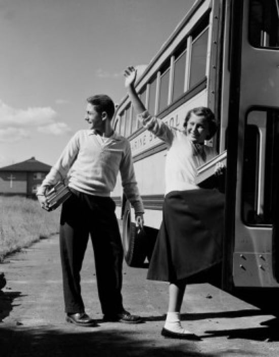 EAN 7429744290295 product image for Superstock SAL255422118LARGE Teenage Girl & Boy Boarding School Bus Poster Print | upcitemdb.com