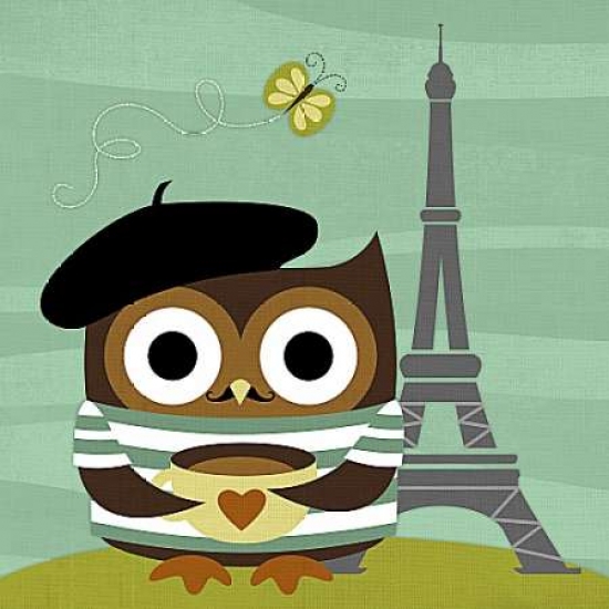 Pdxl759dsmall Owl In Paris Poster Print By Nancy Lee, 12 X 12 - Small