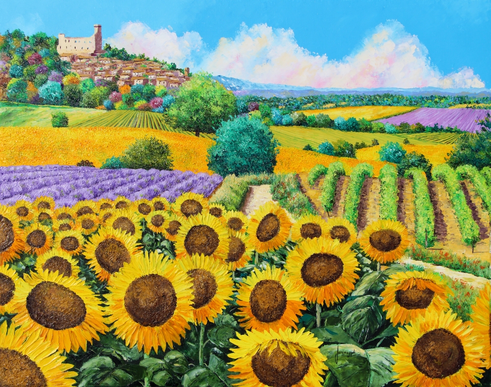 Mgl601922large Vineyards & Sunflowers In Provence Poster Print By Jean-marc Janiaczyk, 32 X 24 - Large