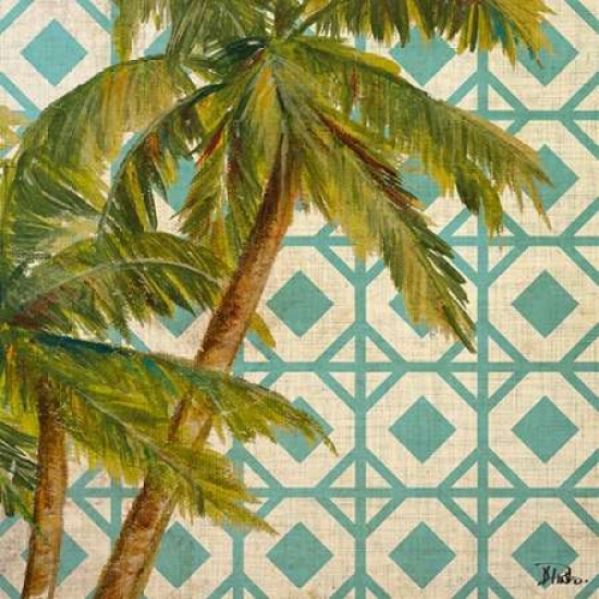 Pdx10270dsmall Beach Palm Turquoise Pattern I Poster Print By Patricia Pinto, 12 X 12 - Small