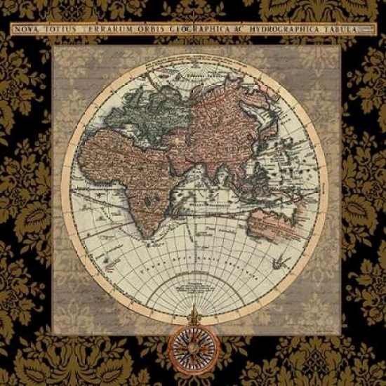 Pdx8564msmall Damask On Black Map I Poster Print By Elizabeth Medley, 12 X 12 - Small