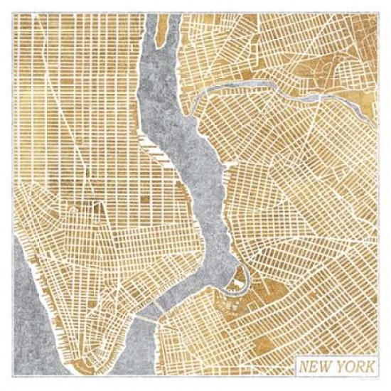 Pdx17662small Gilded New York Map Poster Print By Laura Marshall, 12 X 12 - Small