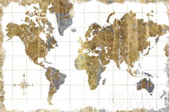 Pdx17018small Gilded Map Poster Print By Wild Apple Portfolio, 12 X 18 - Small