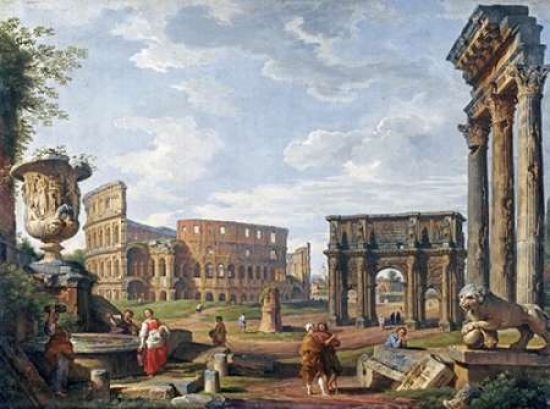 A Capriccio View Of Rome With The Colosseum Poster Print By Giovanni Paolo Panini, 9 X 12 - Small