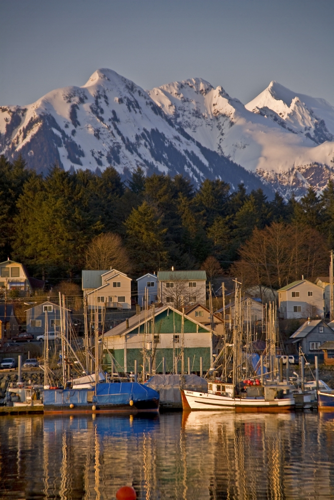 Dpi2102492 Downtown Sitka & & Small Boat Harbor With Arrowhead Peak In The Background Southeast Alaska Poster Print, 11 X 17