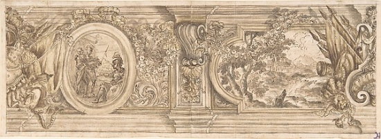 Architectural Design With A Decorated Frieze Containing A History Scene & Landscape Poster Print By Anonymous Italian 17th Century, 18 X 24