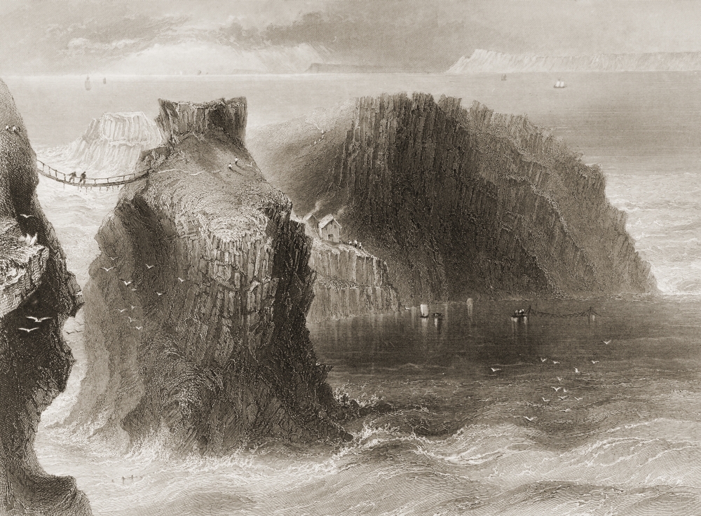 17 X 12 In. Carrick-a-rede County Antrim Ireland Poster Print Drawn By W.h.bartlett Engraved