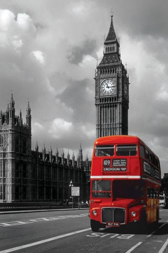 Pyramid Posters Xpe159734 London - Red Bus Poster Print, 24 X 36