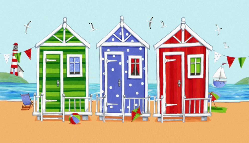 Mgl600143 Beach Huts Poster Print By Peter Adderley, 12 X 7