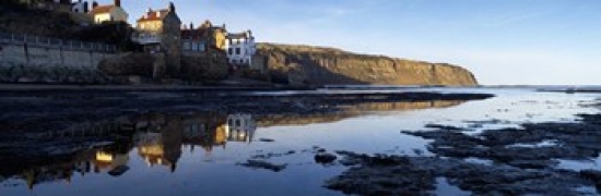 Ppi91940s Reflection Of Buildings In Water Robin Hoods Bay North Yorkshire England United Kingdom Poster Print, 18 X 6