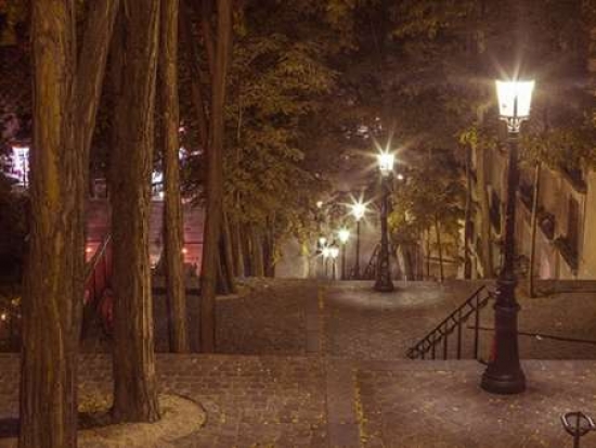 Pdxaf20140919258small Street Lights On Steep Stairs In City Of Montmartre Paris Poster Print By Assaf Frank, 9 X 12 - Small