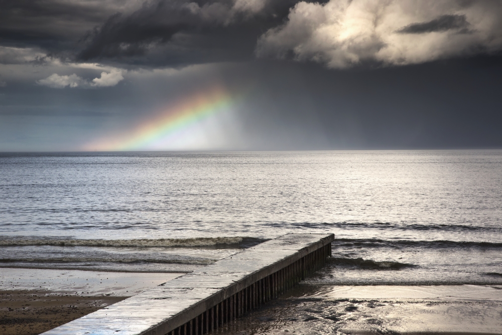 Dpi2114944 A Rainbow Shining In The Storm Clouds - Blyth Northumberland England Poster Print, 19 X 12