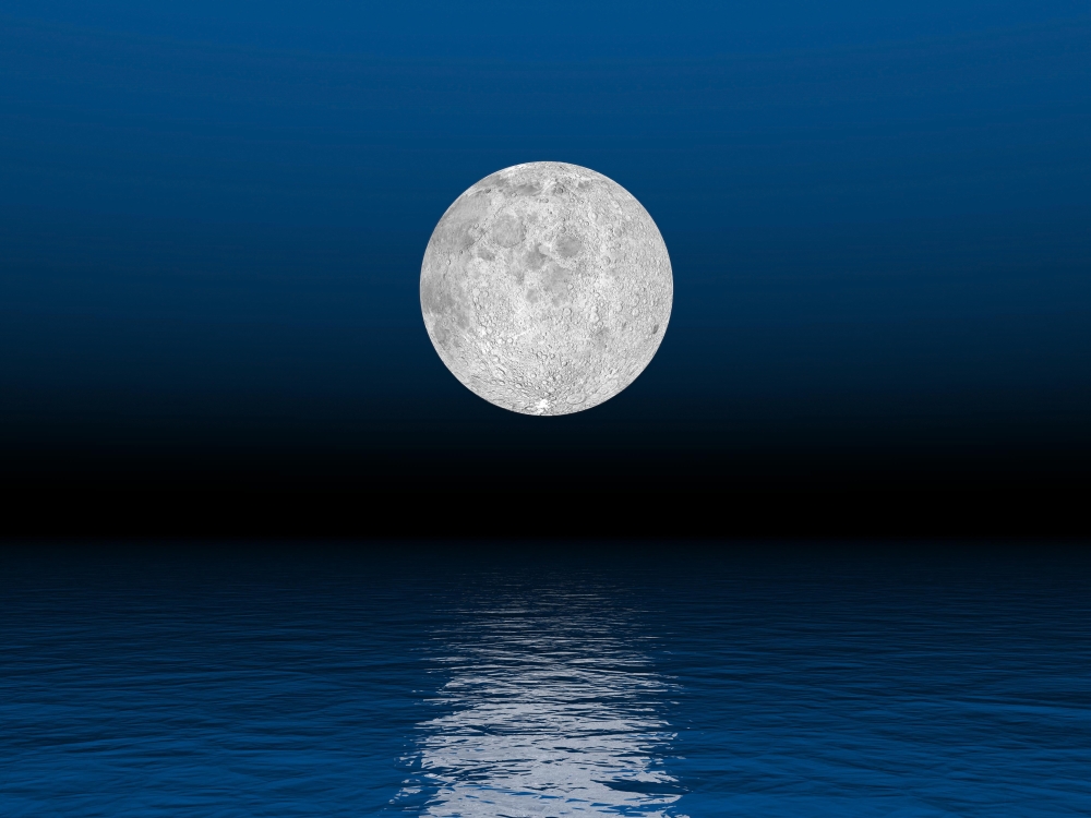 Stocktrek Images Pstedv200030s Beautiful Full Moon Against A Deep Blue Sky Over The Ocean Poster Print, 16 X 12