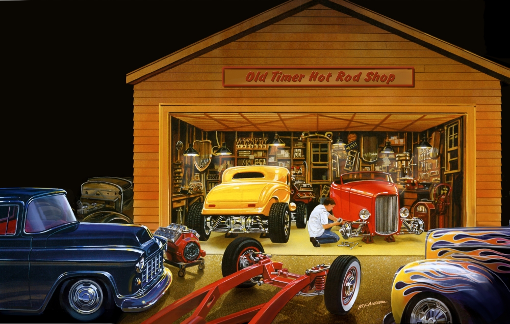 Mgl600174 Old Timer Hot Rod Shop Poster Print By Bruce Kaiser, 18 X 11