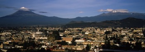 Aerial View Of A City A With Mountain Range In The Background Popocatepetl Volcano Cholula Puebla State Mexico Poster Print, 36 X 13
