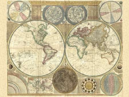 Double Hemisphere Map Of The World 1794 Poster Print By Samuel Dunn, 22 X 28 - Large