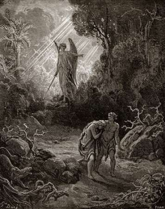Bentley Global Arts Adam & Eve - The Expulsion From The Garden - From Miltons Paradise Lost Poster Print By Gustave Dore, 11 X 14 - Small