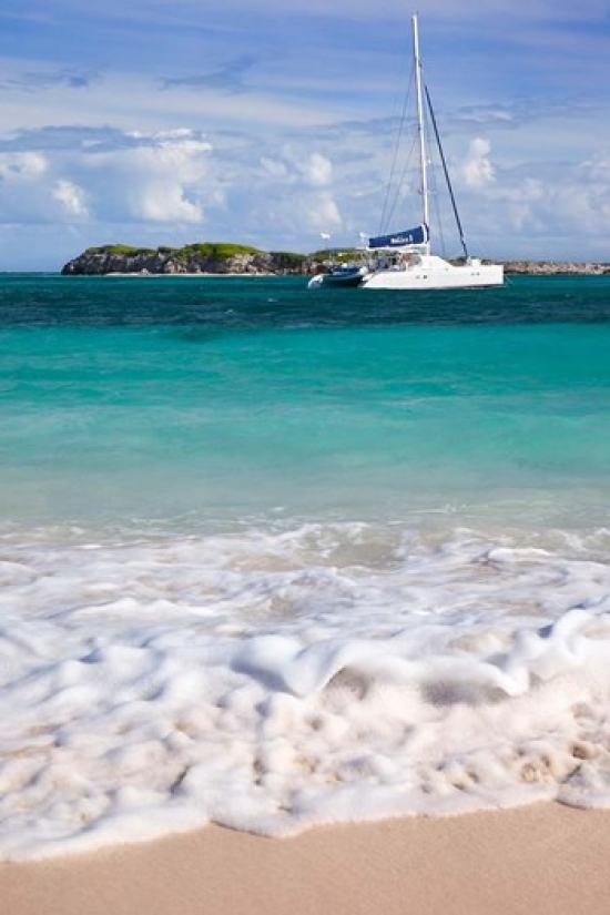 Pddca41bjn0002b Catamaran Off Orient Beach St Maarten West Indies Poster Print By Brian Jannsen, 24 X 36
