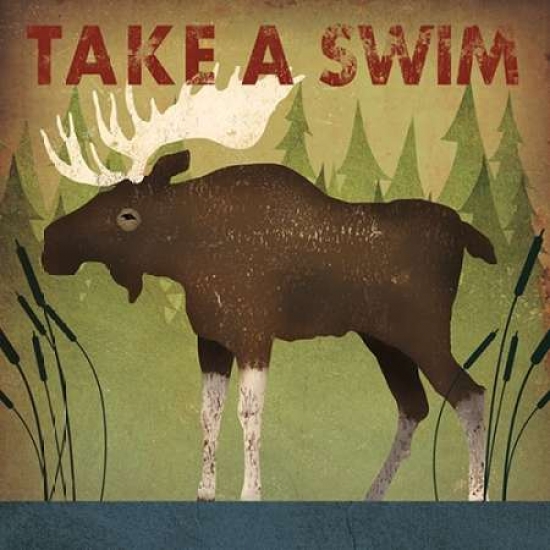 Pdx22893small Take A Swim Moose Poster Print By Ryan Fowler, 12 X 12 - Small