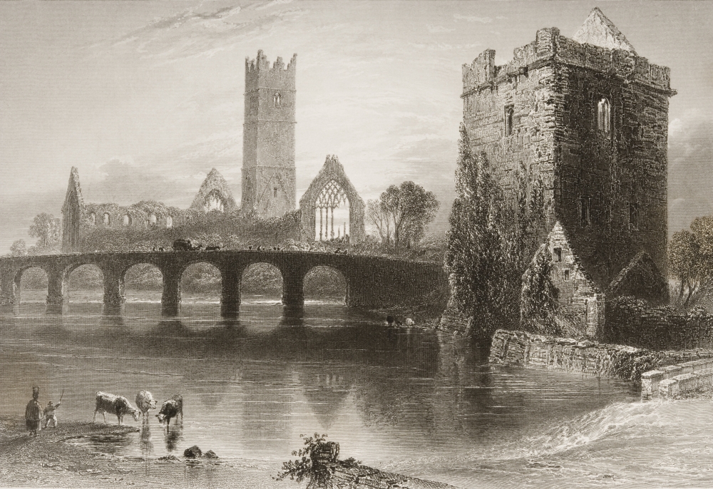 Abbey Of Clare Galway Ireland Drawn By Whbartlett Engraved By J Cousen From The Scenery & Antiquities Of Irel Poster Print, 34 X 22