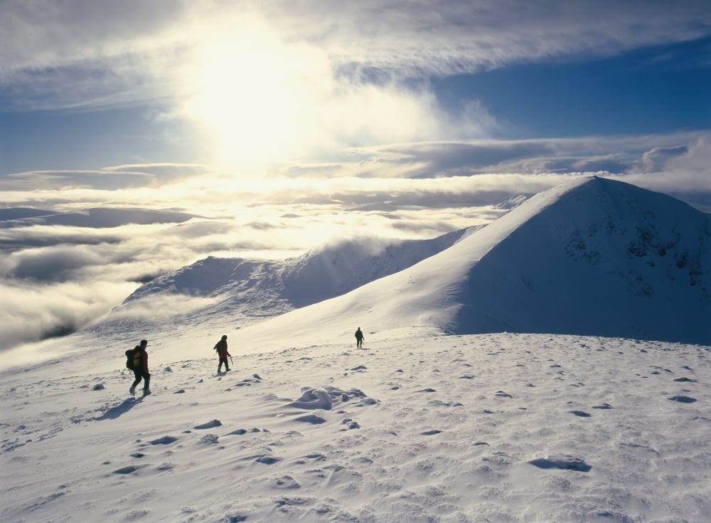 Hikers On A Mountaintop In The Snow Poster Print - 36 x 26 - Large