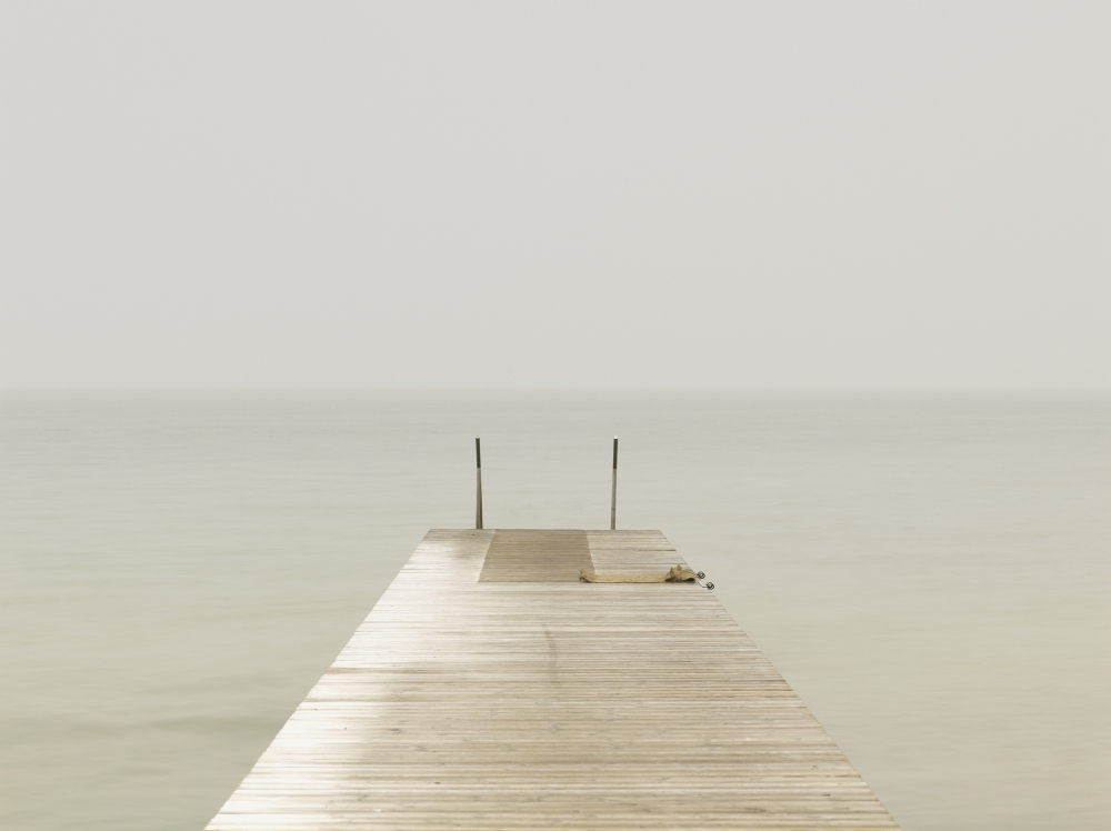 DPI1891270LARGE Wooden Pier On Misty Lake At Dawn Poster Print, 34 x 26 - Large