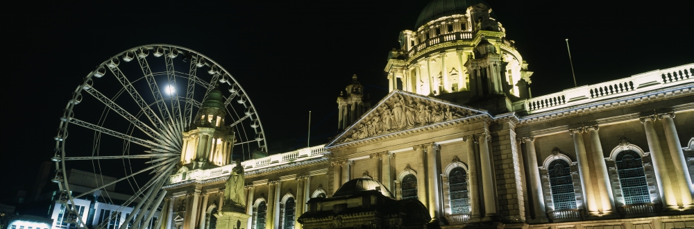 DPI1893389LARGE Moon Rising Behind Big Wheel & Belfast City Hall Poster Print, 44 x 15 - Large