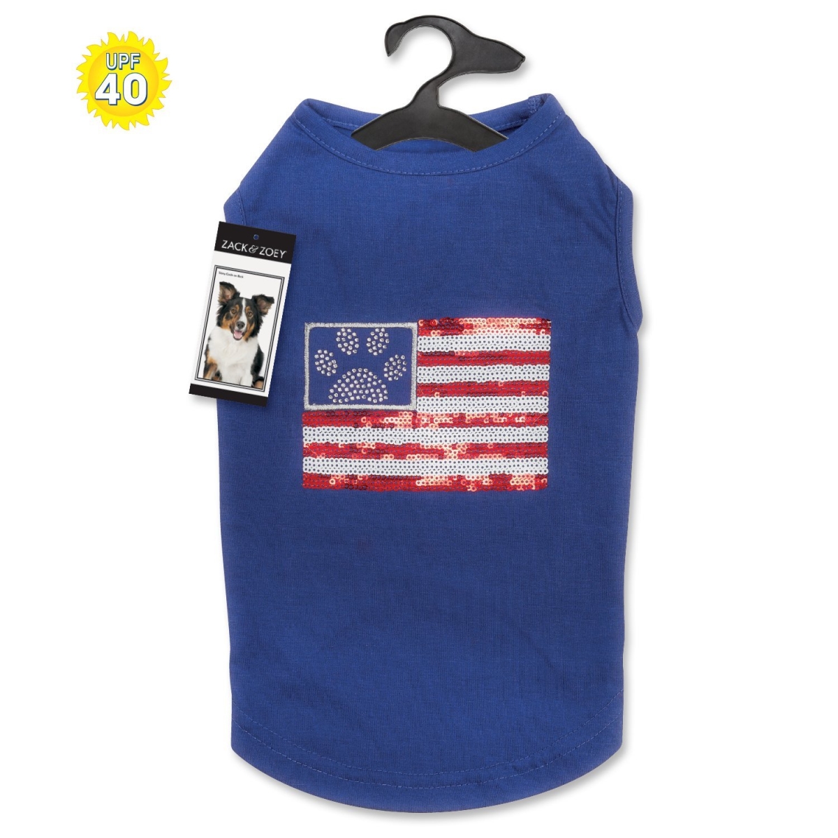 Sequin Flag Upf40 Tank Top For Dogs, Blue - Small