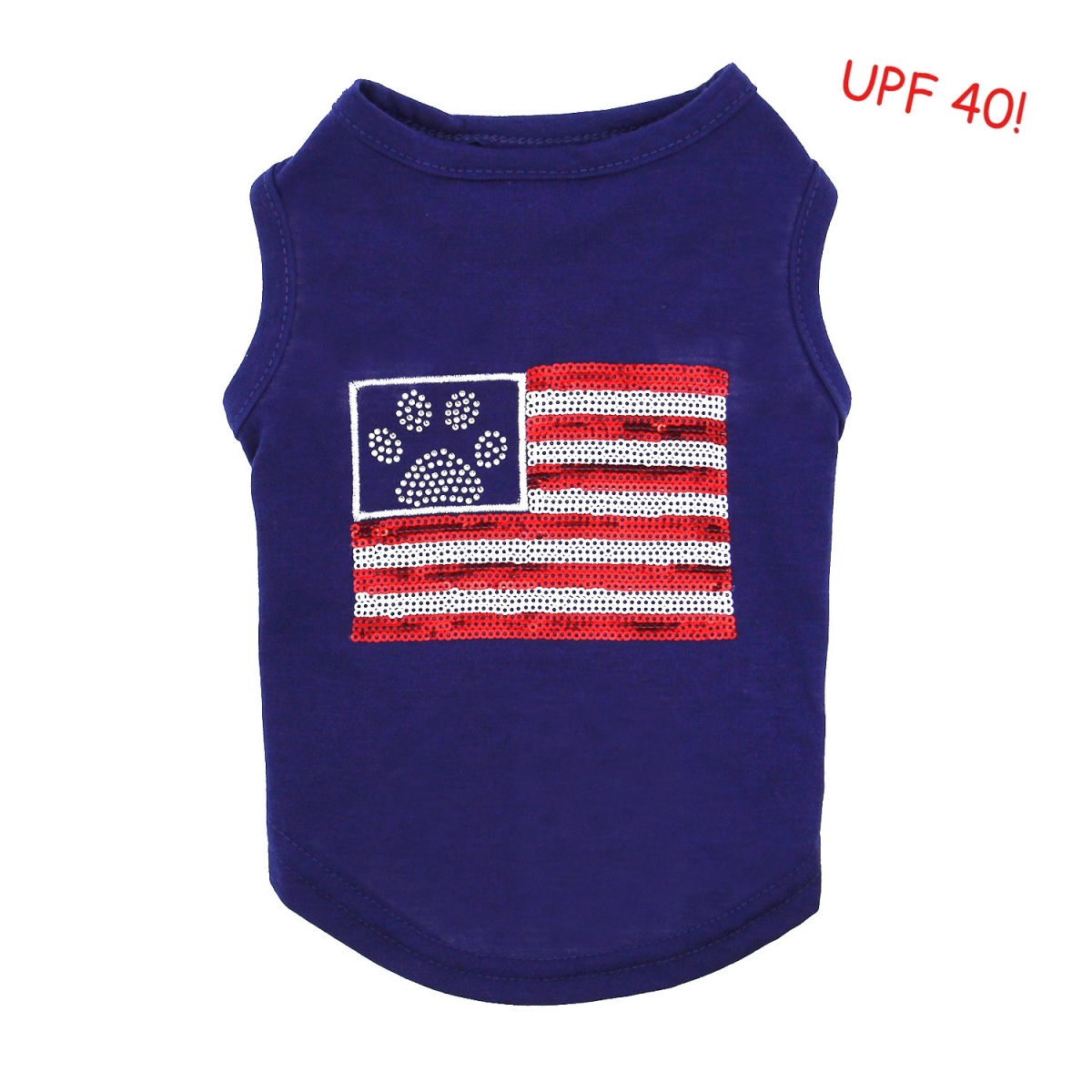 Zack & Zoey Sequin Flag Dog Tank With Upf 40 - 2xs, Blue