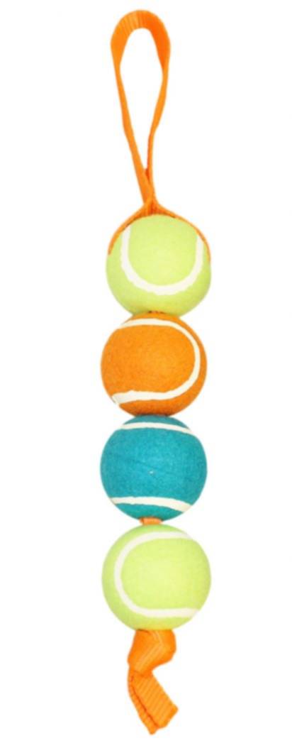 Wb15529 4 Nylon Stacked Tennis Ball Tug Dog Toy