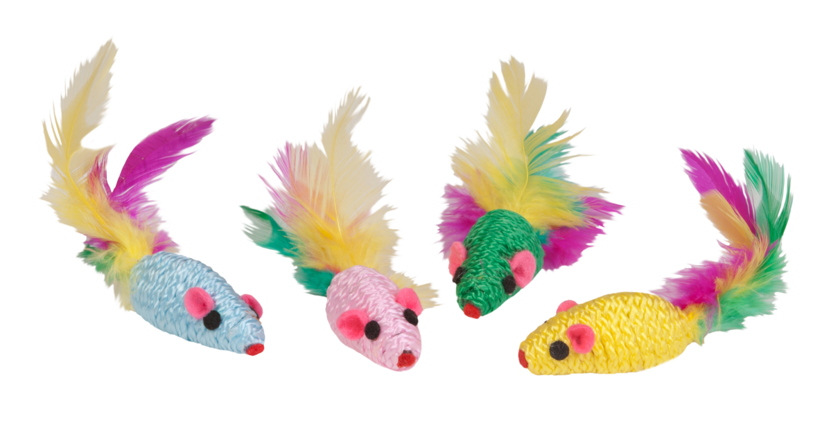 Idc10043 Feather Mouse Rattlers Toy - Pack Of 4