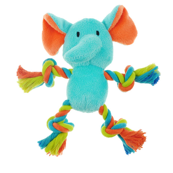 Zd1928 01 Plush Char With Rope Arms Elephant Dog Toy