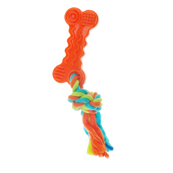 Zd1923 02 Rope With Tpr Bone Dog Toy, Orange