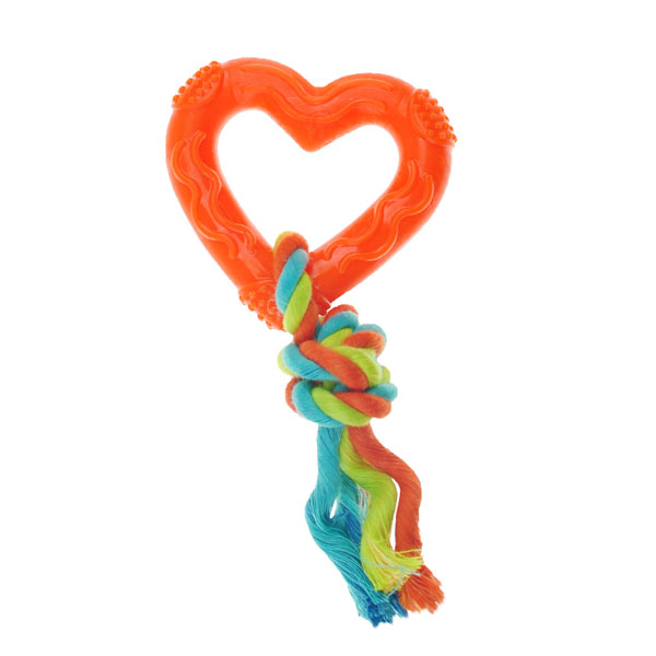 Zd1924 02 Rope With Tpr Heart Dog Toy, Orange