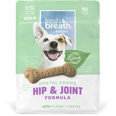90000262 Fresh Breath Regular Dental Chews Hip & Joint Formula For Dogs - 10 Count
