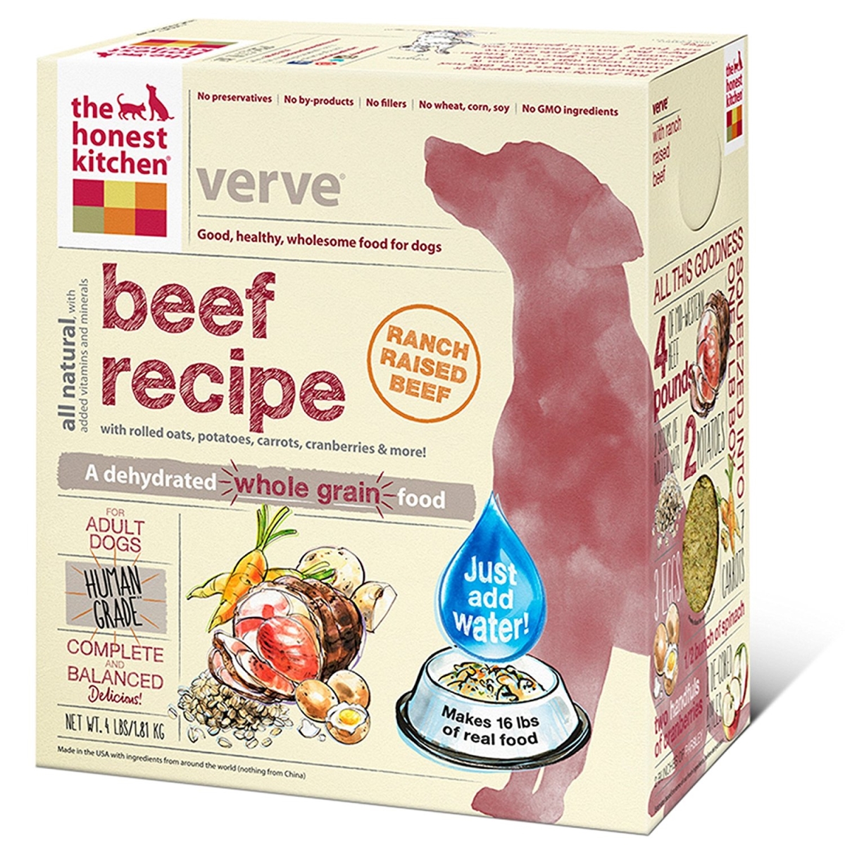 Pf 50500003 4 Lbs Honest Kitchen Verve Beef Adult Dog Food Box