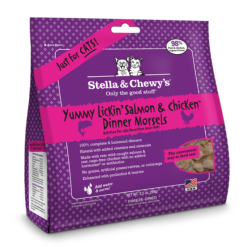 Pf 84000115 3.5 Oz Stella & Chewys Pouch Freezed Raw Yummy Lickin Salmon & Chicken Dinner For Cats - 8 Per Case