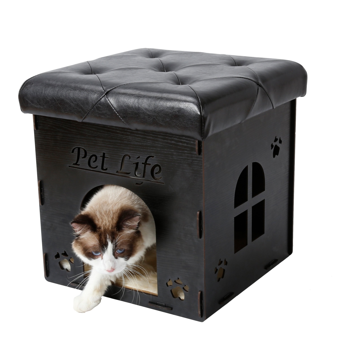 Foldaway Collapsible Designer Cat House Furniture Bench, Black - One Size