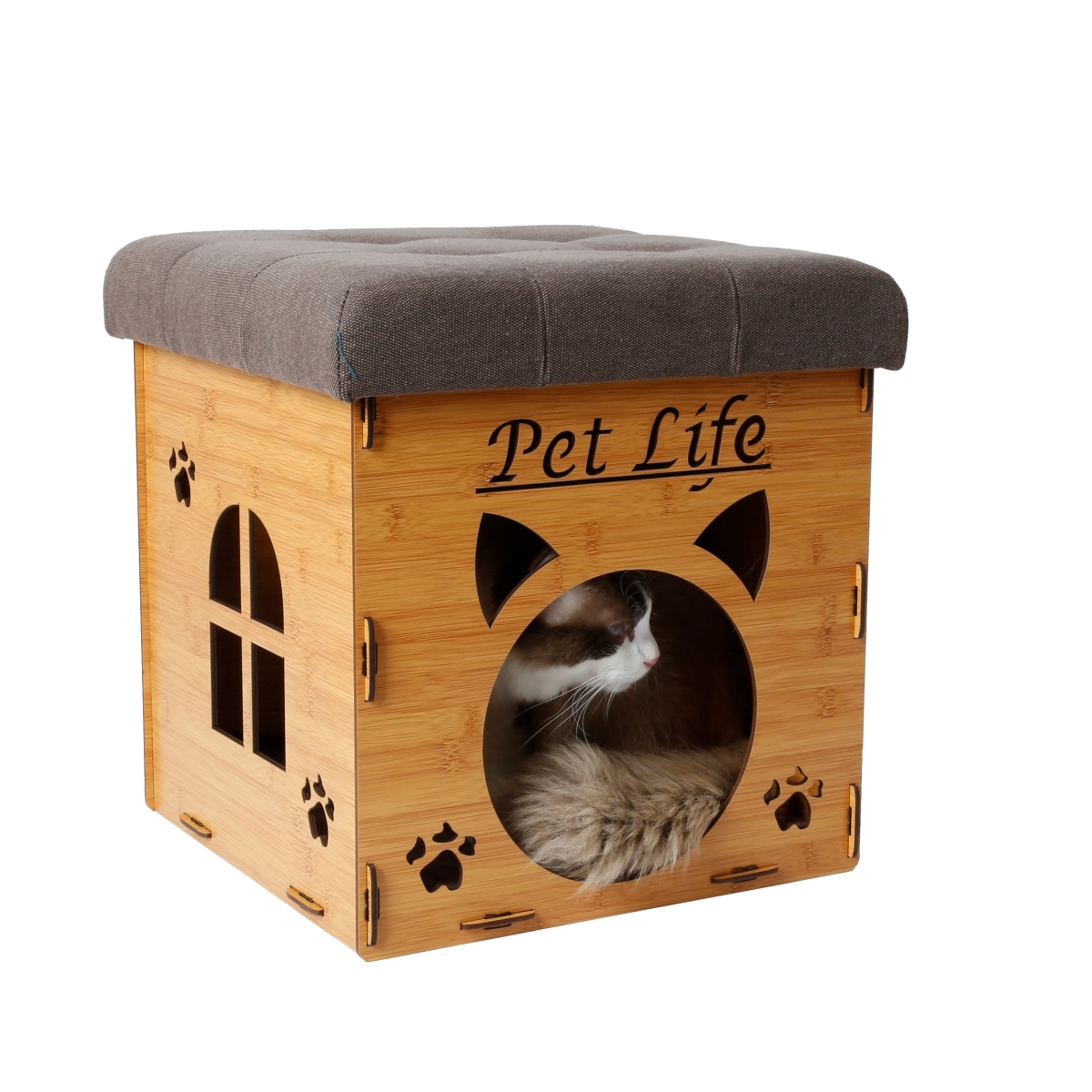 Pet Life Fn1lbrmd Foldaway Collapsible Designer Cat House Furniture Bench, Light Wood - One Size