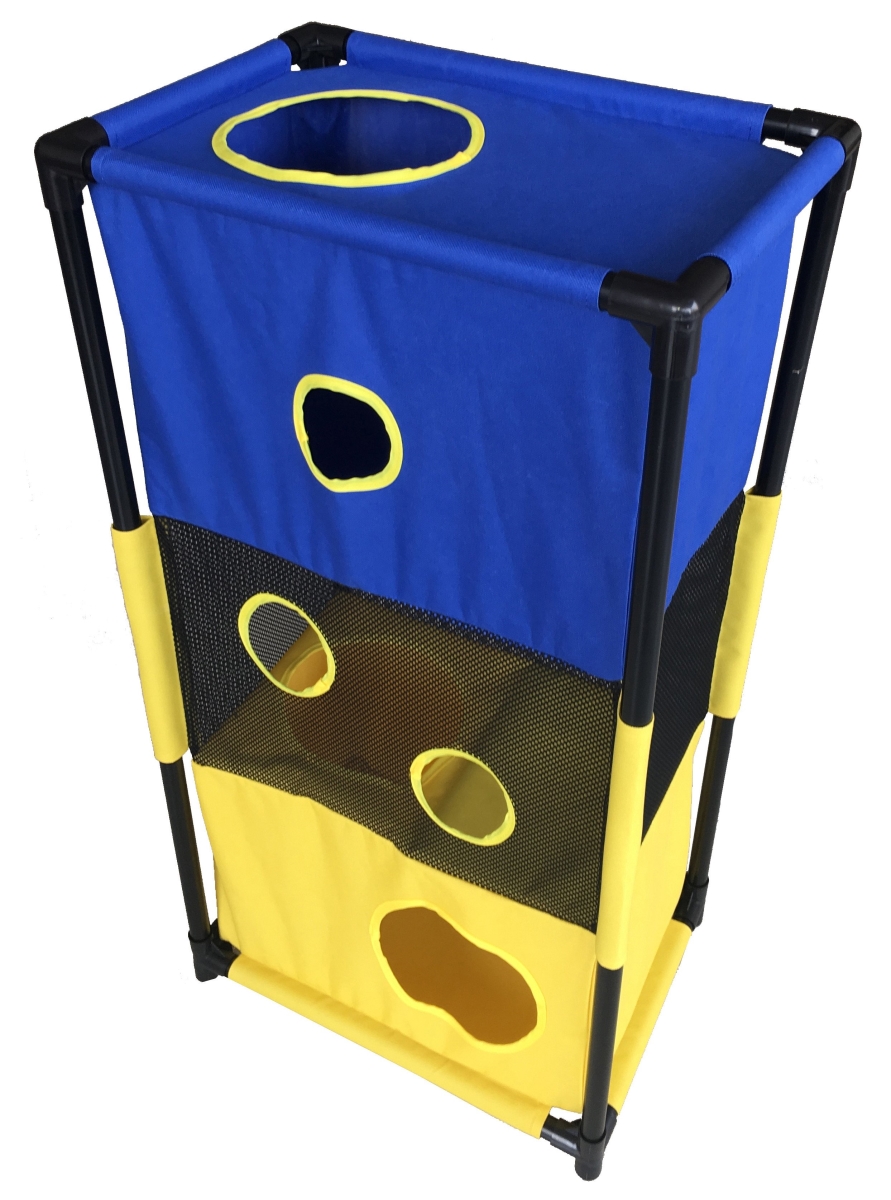Kitty Square Soft Folding Pet Cat House Furniture, Blue & Yellow - One Size