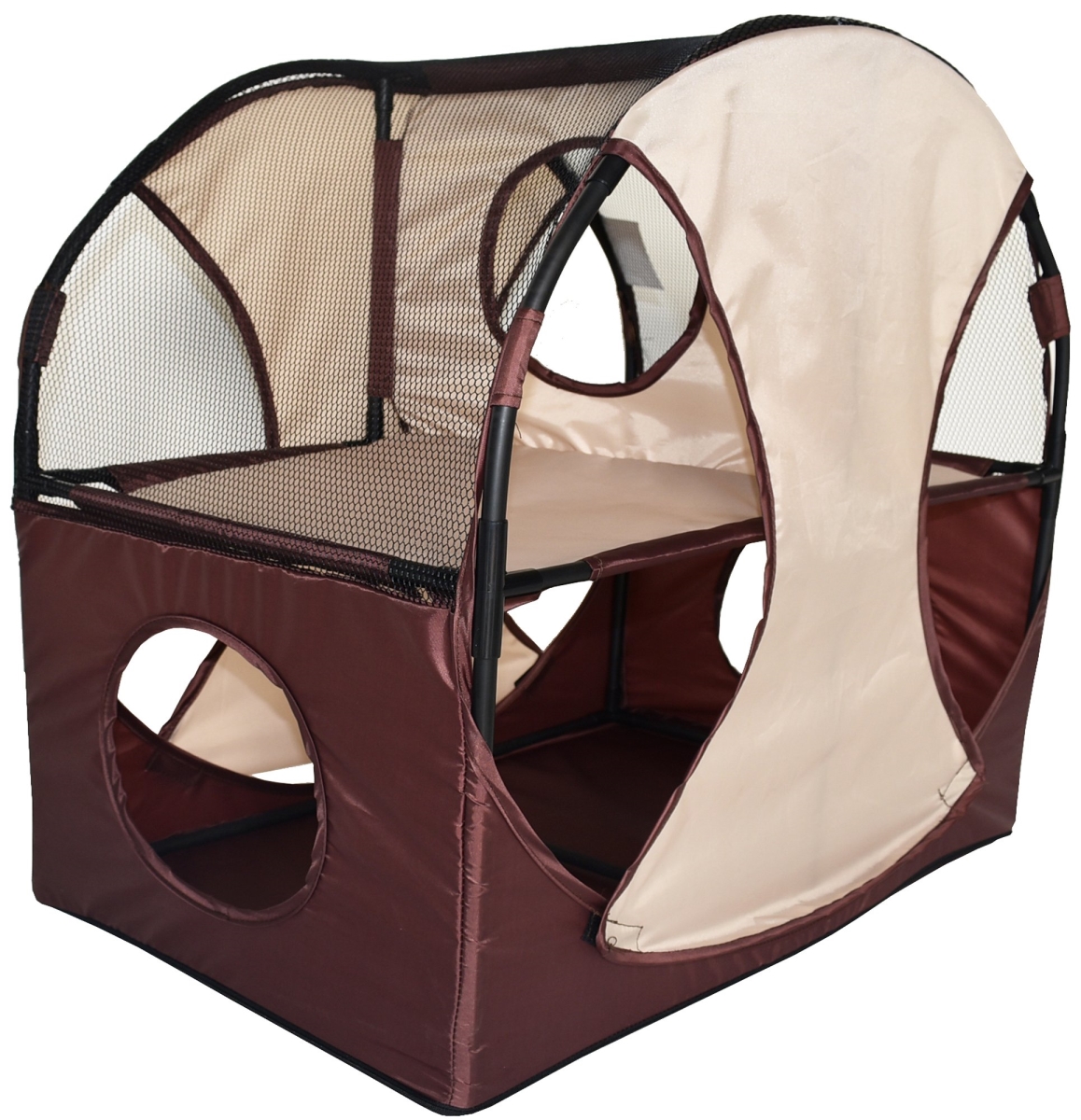 Kitty Play Pet Cat House, Khaki & Brown - One Size
