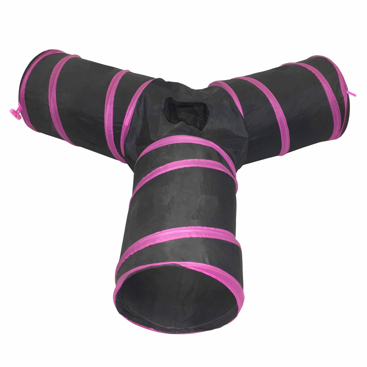 3 Way Kitting Interactive Collapsible Passage Kitty Cat Tunnel, Pink & Black - One Size