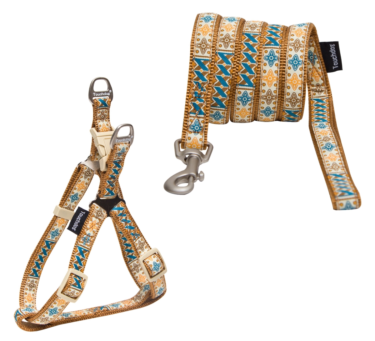 Ha7brsm Caliber Designer Embroidered Fashion Pet Dog Leash & Collar Combination, Brown Pattern - Small