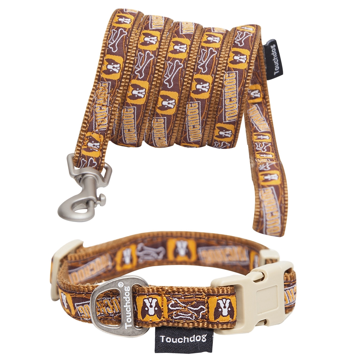 Clsh1brsm Caliber Designer Embroidered Fashion Pet Dog Leash & Collar Combination, Brown Pattern - Small
