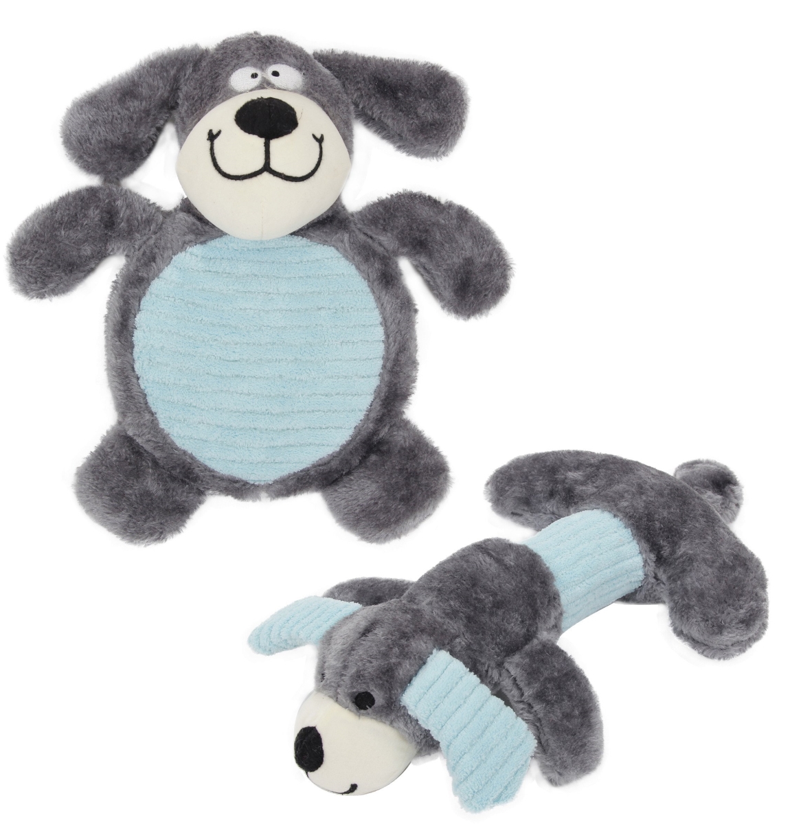 Cozy Play Plush Chew Dog Toy, Grey & Blue - Set Of 2, One Size
