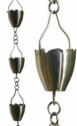 R267h Brushed Stainless Flower Cup Rain Chain - Half Length