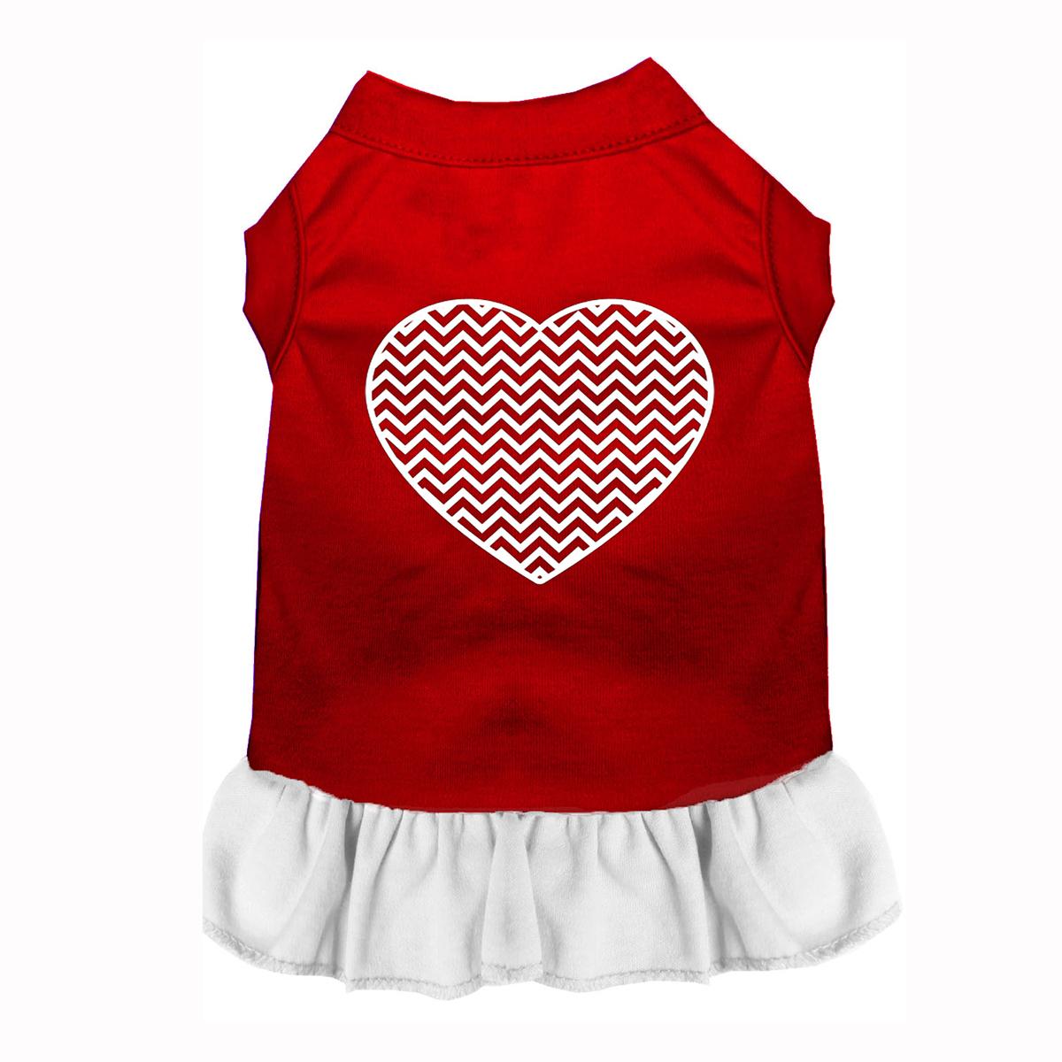 Chevron Heart Screenprint Dog Dress, Red & White Skirt - Medium