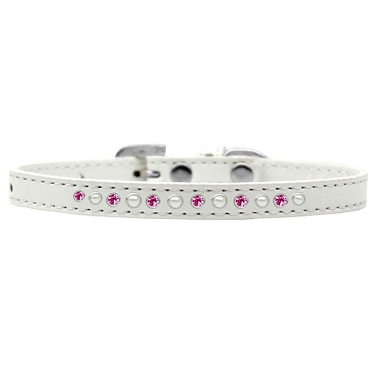 Pearl & Pink Crystal White Dog Collar - Size 8