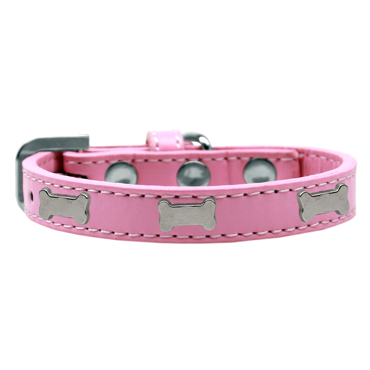 Silver Bone Widget Dog Collar, Light Pink - Size 10